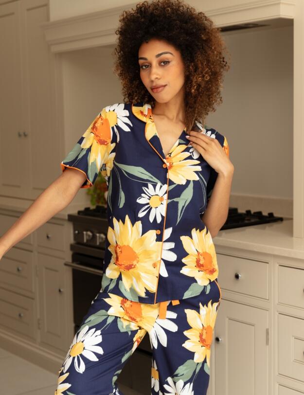 Cyberjammies Georgina Floral Print Pyjama Top Navy Mix