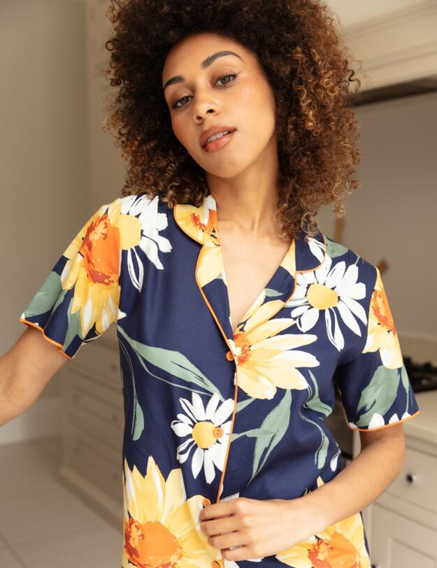 Cyberjammies Georgina Floral Print Pyjama Top Navy Mix