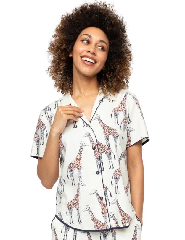 Cyberjammies Georgina Giraffe Print Pyjama Top Cream Mix