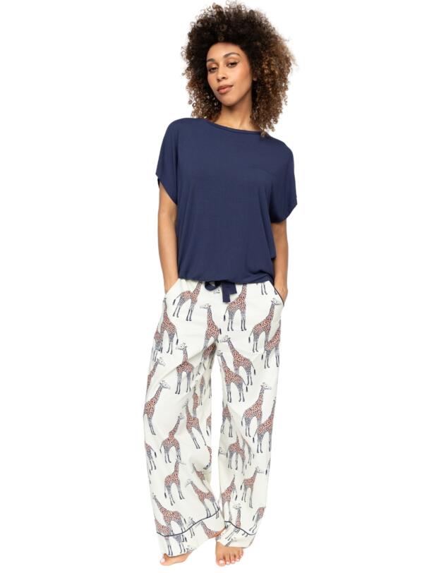Cyberjammies Georgina Giraffe Print Wide Leg Pyjama Bottoms Cream Mix