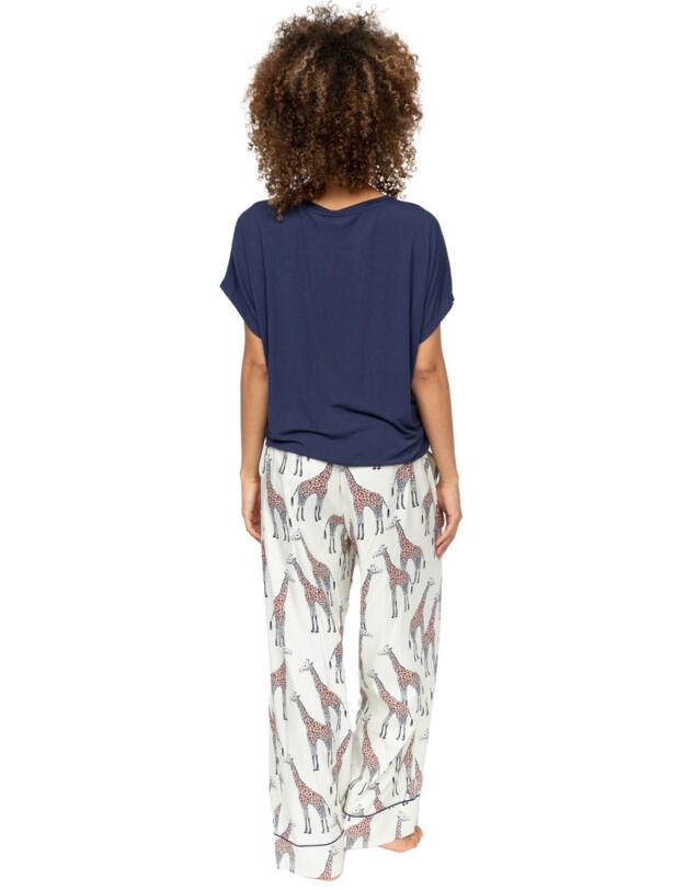 Cyberjammies Georgina Giraffe Print Wide Leg Pyjama Bottoms Cream Mix