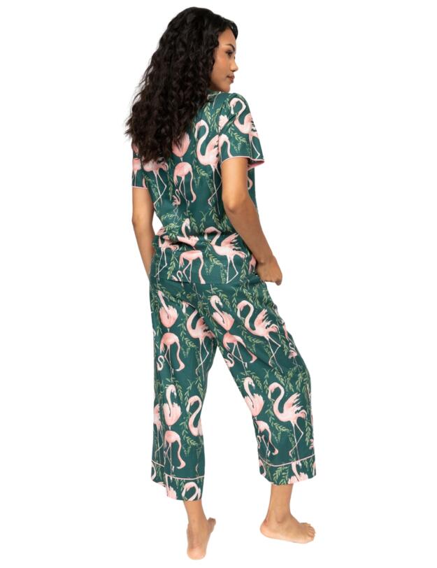 Cyberjammies Ivy Flamingo Print Pyjama Top Emerald Green Mix
