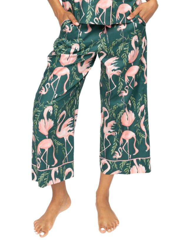 Cyberjammies Ivy Flamingo Print Wide Leg Pyjama Bottoms Emerald Green Mix