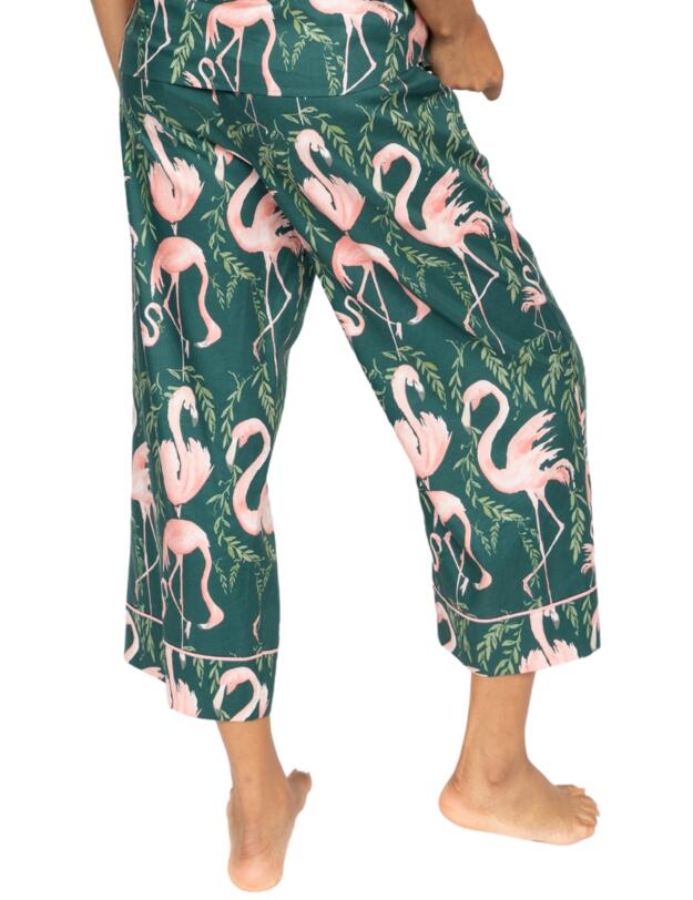 Cyberjammies Ivy Flamingo Print Wide Leg Pyjama Bottoms Emerald Green Mix