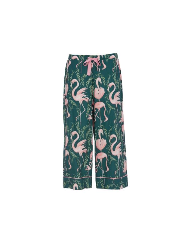 Cyberjammies Ivy Flamingo Print Wide Leg Pyjama Bottoms Emerald Green Mix