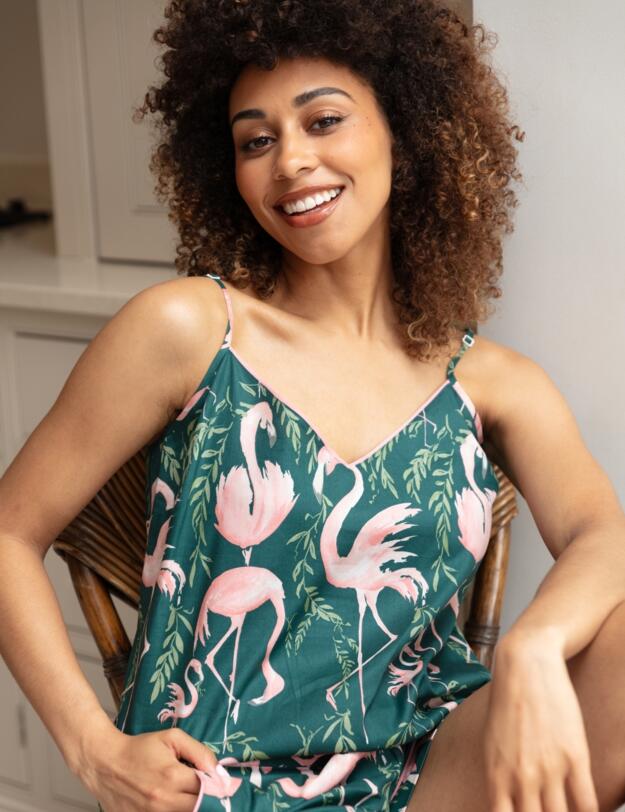 Cyberjammies Ivy Flamingo Print Cami Emerald Green Mix