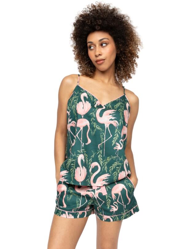 Cyberjammies Ivy Flamingo Print Shorts Emerald Green Mix