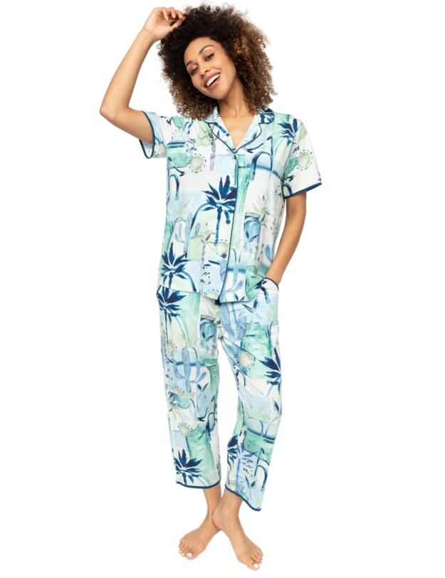 Cyberjammies Harriet Watercolour Landscape Print Jersey Pyjama Top Cream Mix