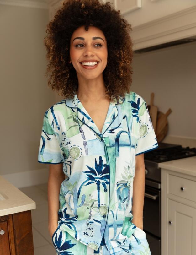 Cyberjammies Harriet Watercolour Landscape Print Jersey Pyjama Top Cream Mix