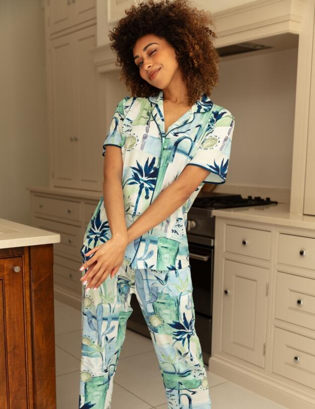 Cyberjammies Harriet Watercolour Landscape Print Jersey Pyjama Bottoms Cream Mix