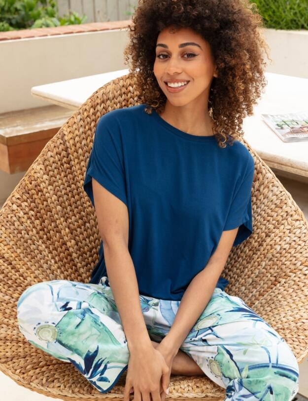 Cyberjammies Harriet Watercolour Landscape Print Jersey Pyjama Bottoms Cream Mix
