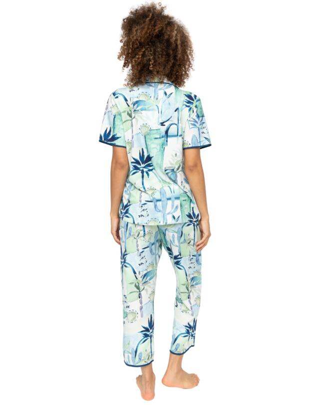 Cyberjammies Harriet Watercolour Landscape Print Jersey Pyjama Bottoms Cream Mix