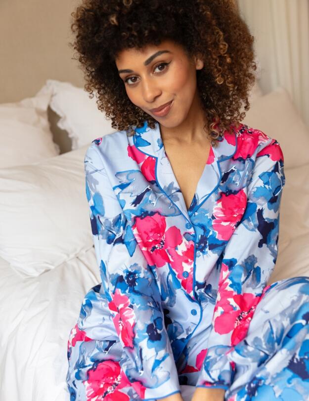 Cyberjammies Lyla Floral Print Pyjama Top Blue Mix
