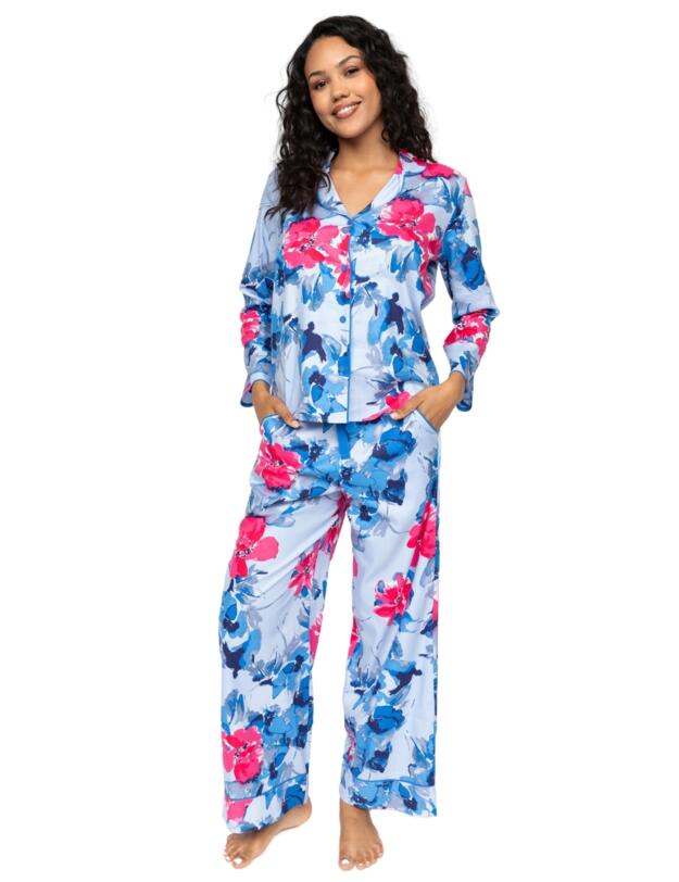 Cyberjammies Lyla Floral Print Wide Leg Pyjama Bottoms Blue Mix