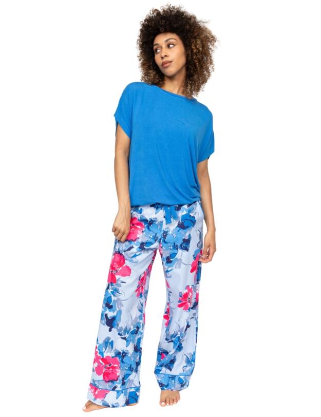 Cyberjammies Lyla Floral Print Wide Leg Pyjama Bottoms Blue Mix