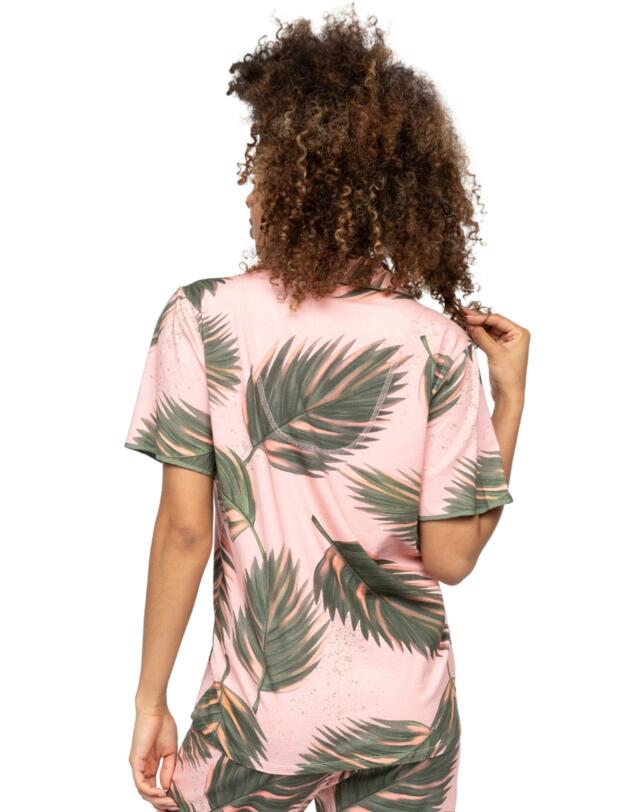 Cyberjammies Lea Leaf Print Jersey Pyjama Top Salmon Pink Mix