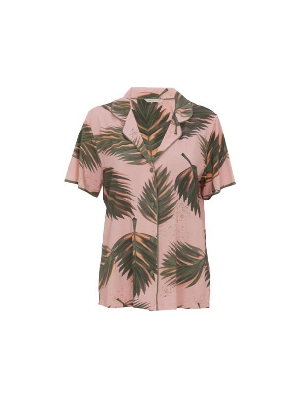 Cyberjammies Lea Leaf Print Jersey Pyjama Top Salmon Pink Mix
