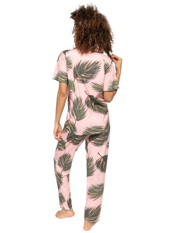 Cyberjammies Lea Leaf Print Jersey Pyjama Top Salmon Pink Mix
