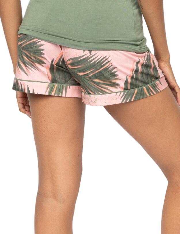 Cyberjammies Lea Leaf Print Jersey Shorts Salmon Pink Mix