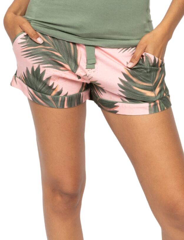 Cyberjammies Lea Leaf Print Jersey Shorts Salmon Pink Mix