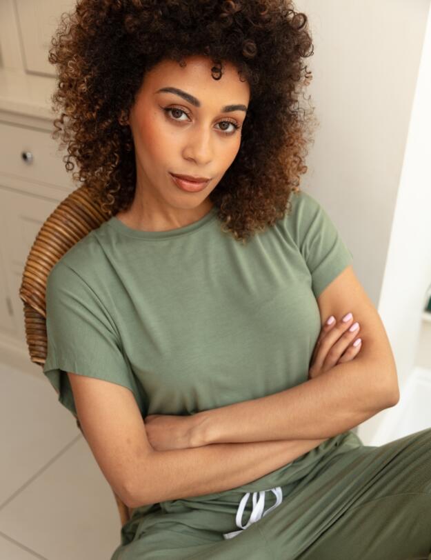Cyberjammies Lea Slouch Jersey Pyjama Top Sage Green