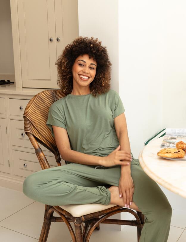 Cyberjammies Lea Slouch Jersey Pyjama Top Sage Green