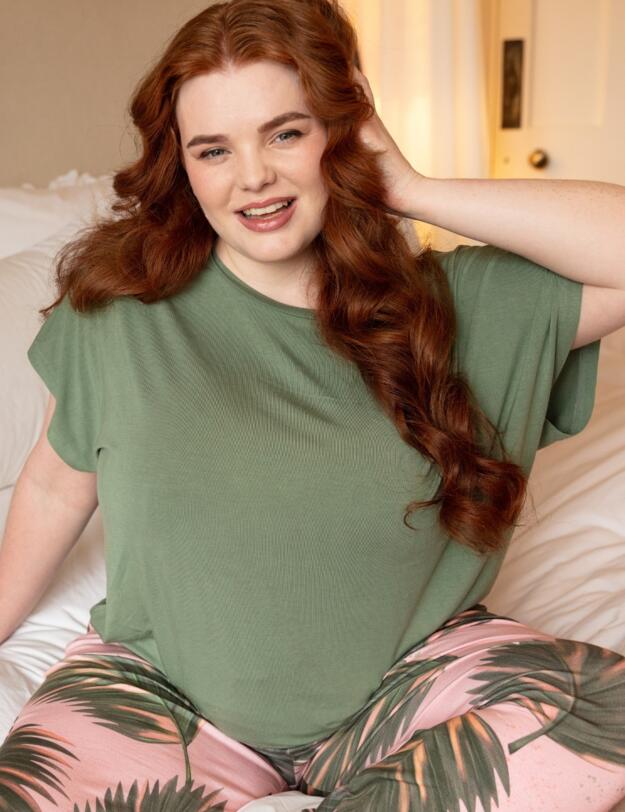 Cyberjammies Lea Slouch Jersey Pyjama Top Sage Green