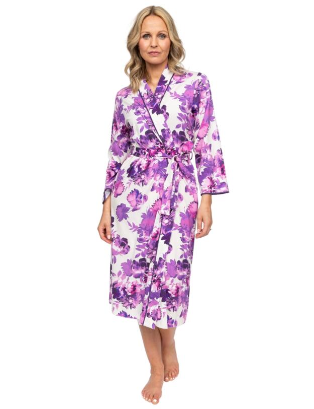 Cyberjammies Nora Rose Elsie Floral Print Long Dressing Gown Cream Mix