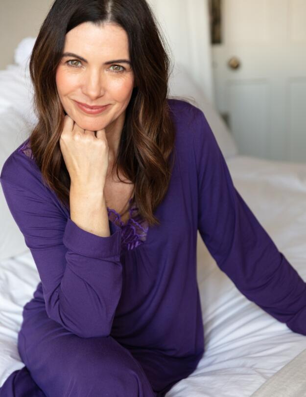 Cyberjammies Nora Rose Elsie Long Sleeve Short Nightdress Purple