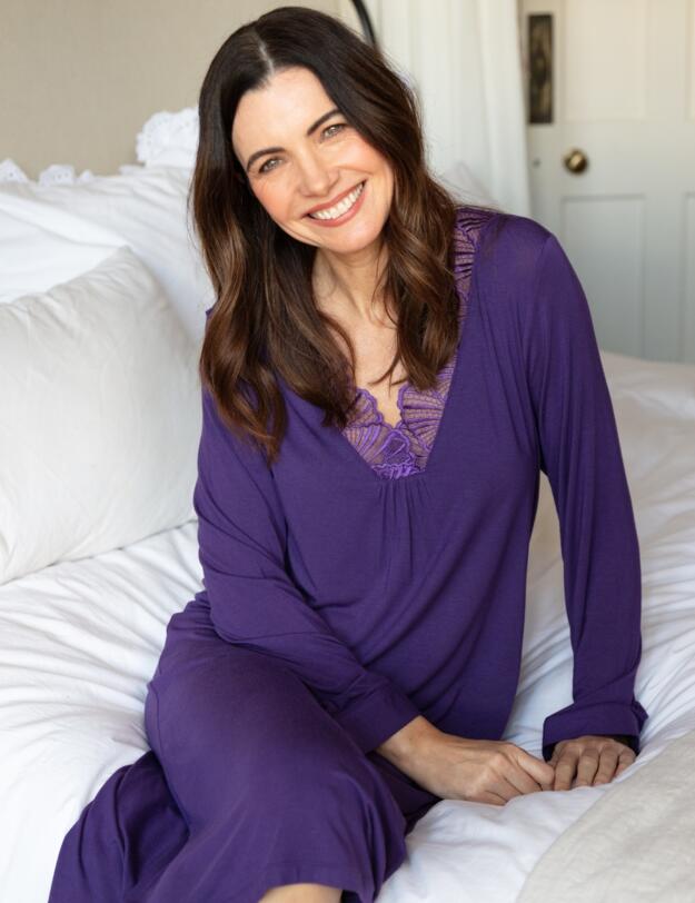 Cyberjammies Nora Rose Elsie Long Sleeve Short Nightdress Purple