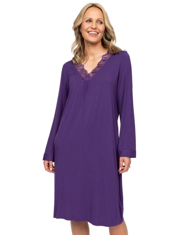 Cyberjammies Nora Rose Elsie Long Sleeve Short Nightdress Purple