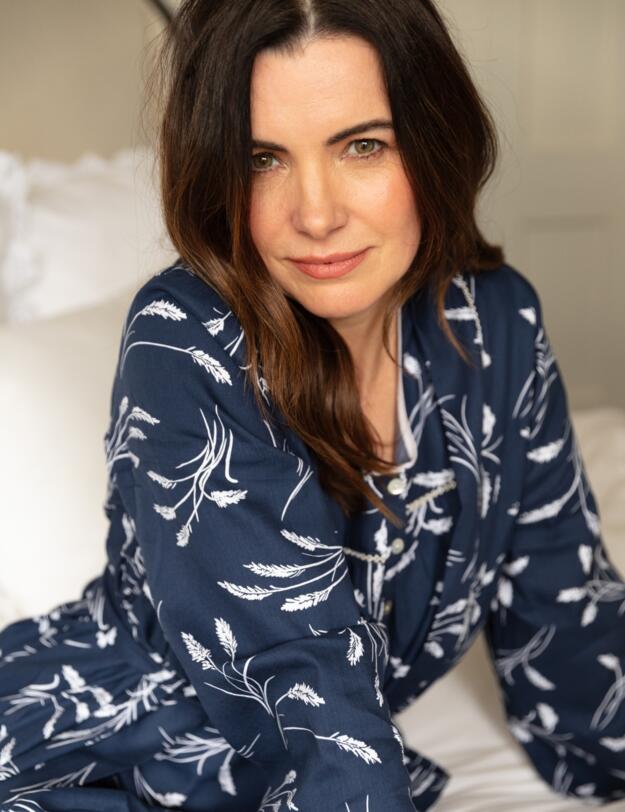 Cyberjammies Nora Rose Louisa Wheatsheaf Print Long Dressing Gown Navy Mix
