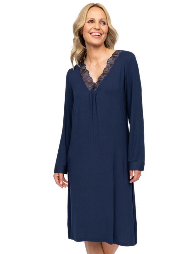 Cyberjammies Nora Rose Louisa Long Sleeve Short Nightdress Navy