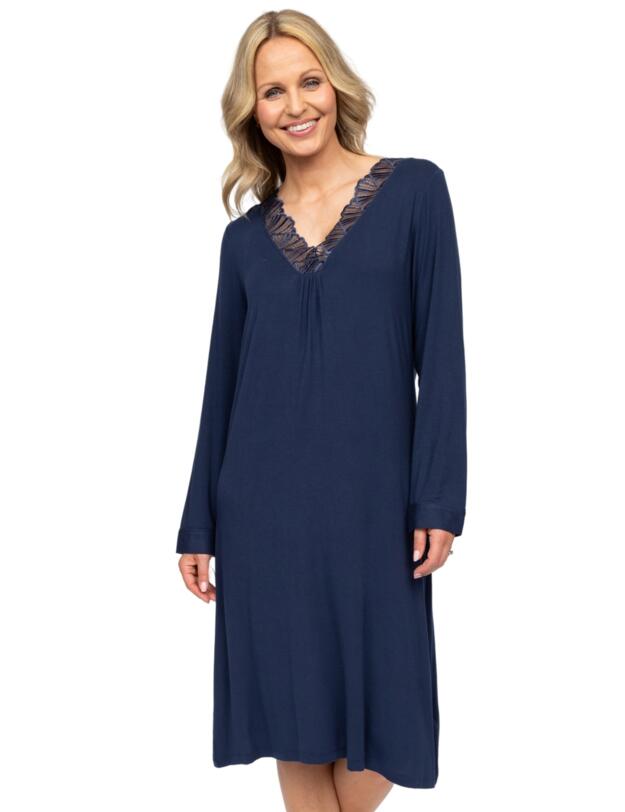 Cyberjammies Nora Rose Louisa Long Sleeve Short Nightdress Navy