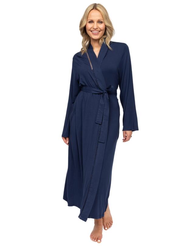 Cyberjammies Nora Rose Louisa Long Dressing Gown Navy