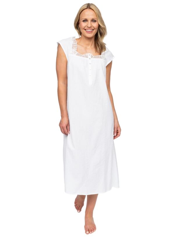 Cyberjammies Nora Rose Christina Cap Sleeve Long Nightdress White