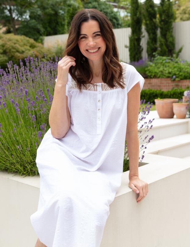 Cyberjammies Nora Rose Christina Cap Sleeve Long Nightdress White