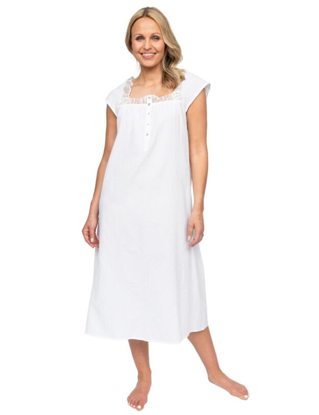 Cyberjammies Nora Rose Christina Cap Sleeve Long Nightdress White