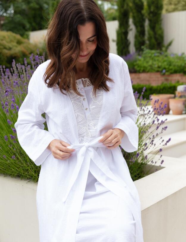 Cyberjammies Nora Rose Christina Long Dressing Gown White