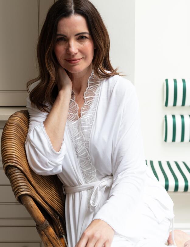 Cyberjammies Nora Rose Christina Jersey Long Dressing Gown White