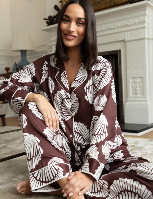 Cyberjammies Fable & Eve Battersea Shell Print Pyjama Set Chocolate Brown Mix
