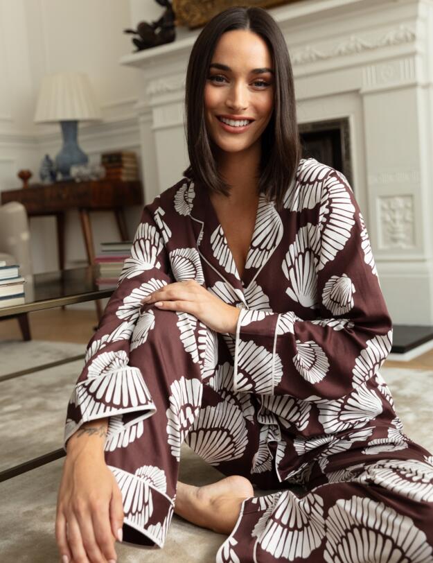 Cyberjammies Fable & Eve Battersea Shell Print Pyjama Set Chocolate Brown Mix