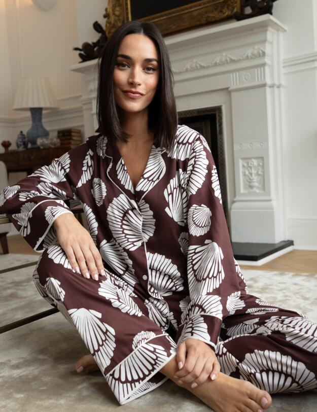 Cyberjammies Fable & Eve Battersea Shell Print Pyjama Set Chocolate Brown Mix