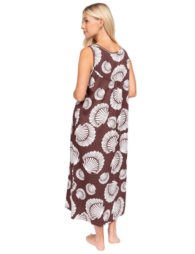 Cyberjammies Fable & Eve Battersea Shell Print Long Nightdress Chocolate Brown Mix