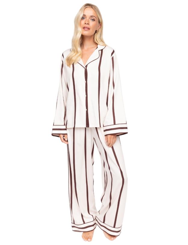 Cyberjammies Fable & Eve Battersea Stripe Wide Leg Pyjama Set Ivory Mix