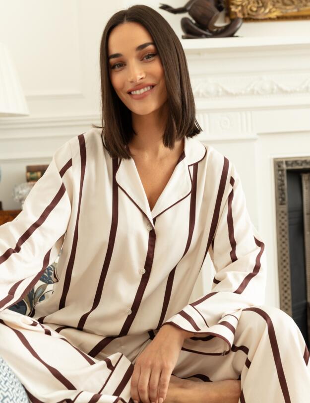 Cyberjammies Fable & Eve Battersea Stripe Wide Leg Pyjama Set Ivory Mix