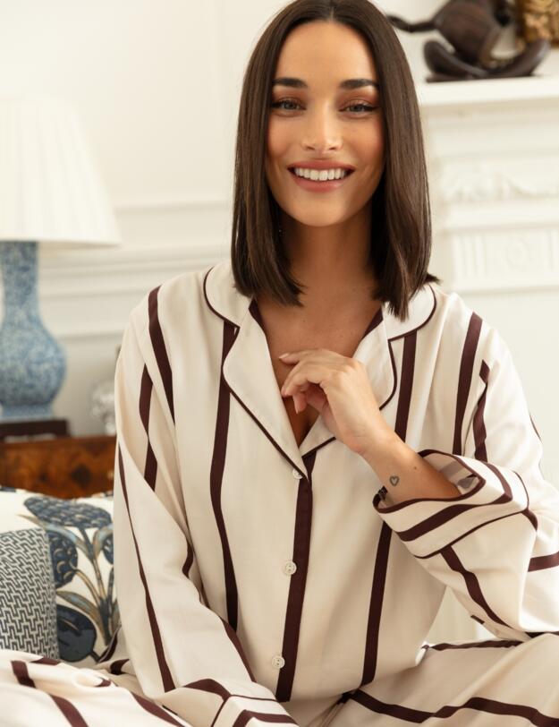 Cyberjammies Fable & Eve Battersea Stripe Wide Leg Pyjama Set Ivory Mix