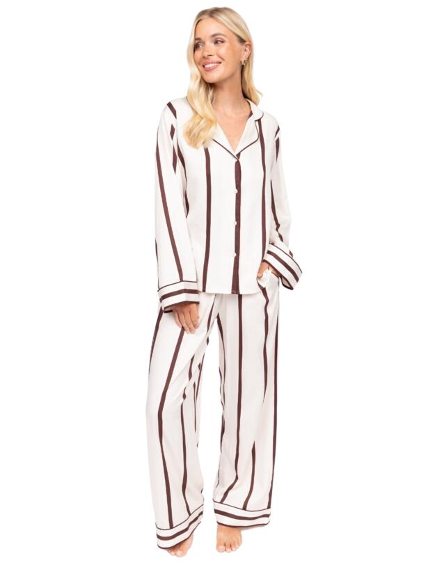 Cyberjammies Fable & Eve Battersea Stripe Wide Leg Pyjama Set Ivory Mix