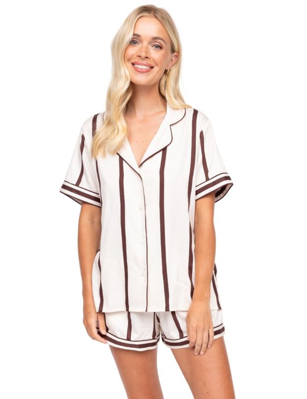Cyberjammies Fable & Eve Battersea Stripe Short Sleeve Shorty Set Ivory Mix
