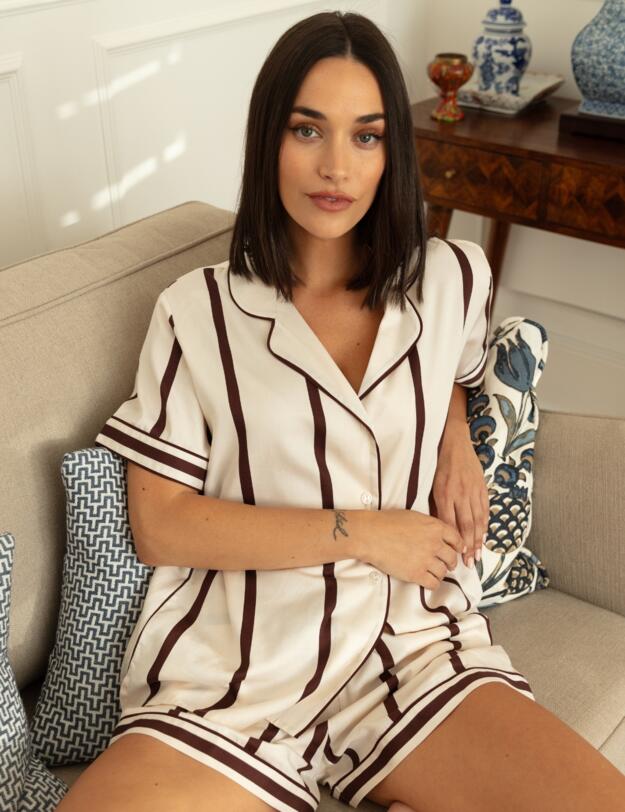 Cyberjammies Fable & Eve Battersea Stripe Short Sleeve Shorty Set Ivory Mix